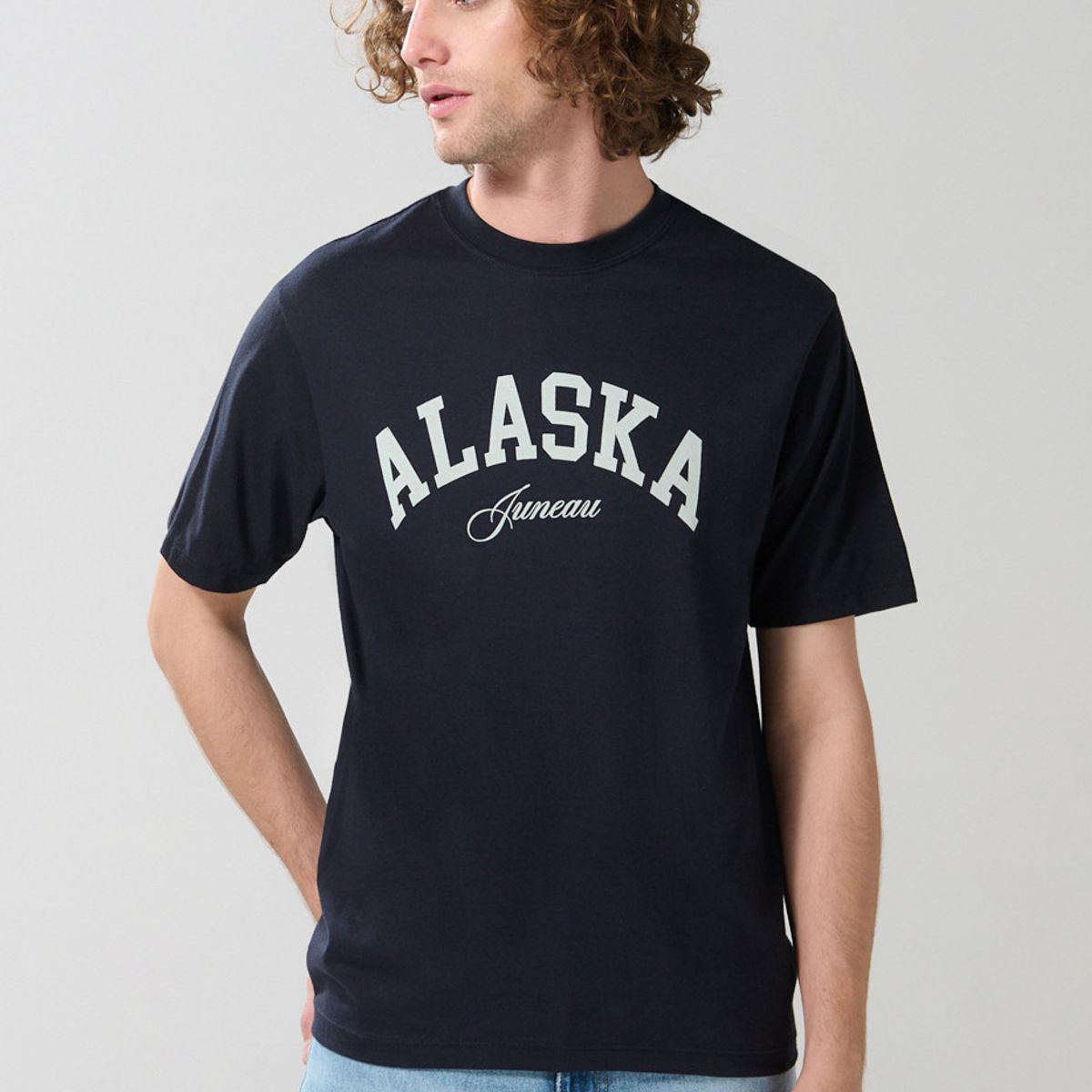 KOAJ - KOAJ Camiseta cuello redondo college negra en algodón Hombre