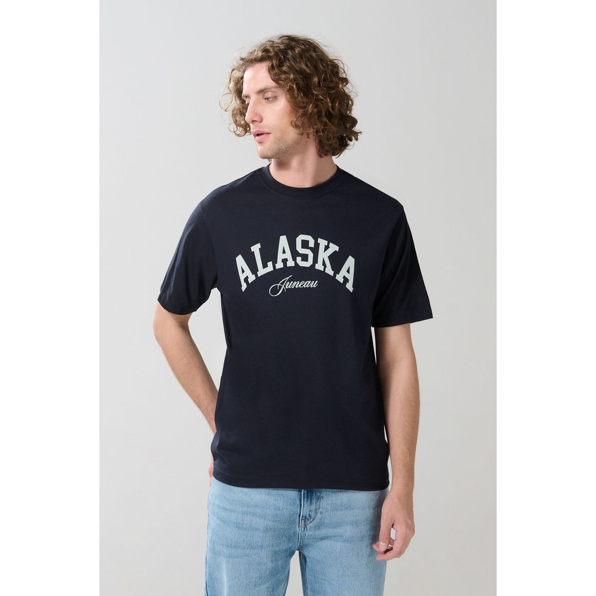 KOAJ - KOAJ Camiseta cuello redondo college negra en algodón Hombre