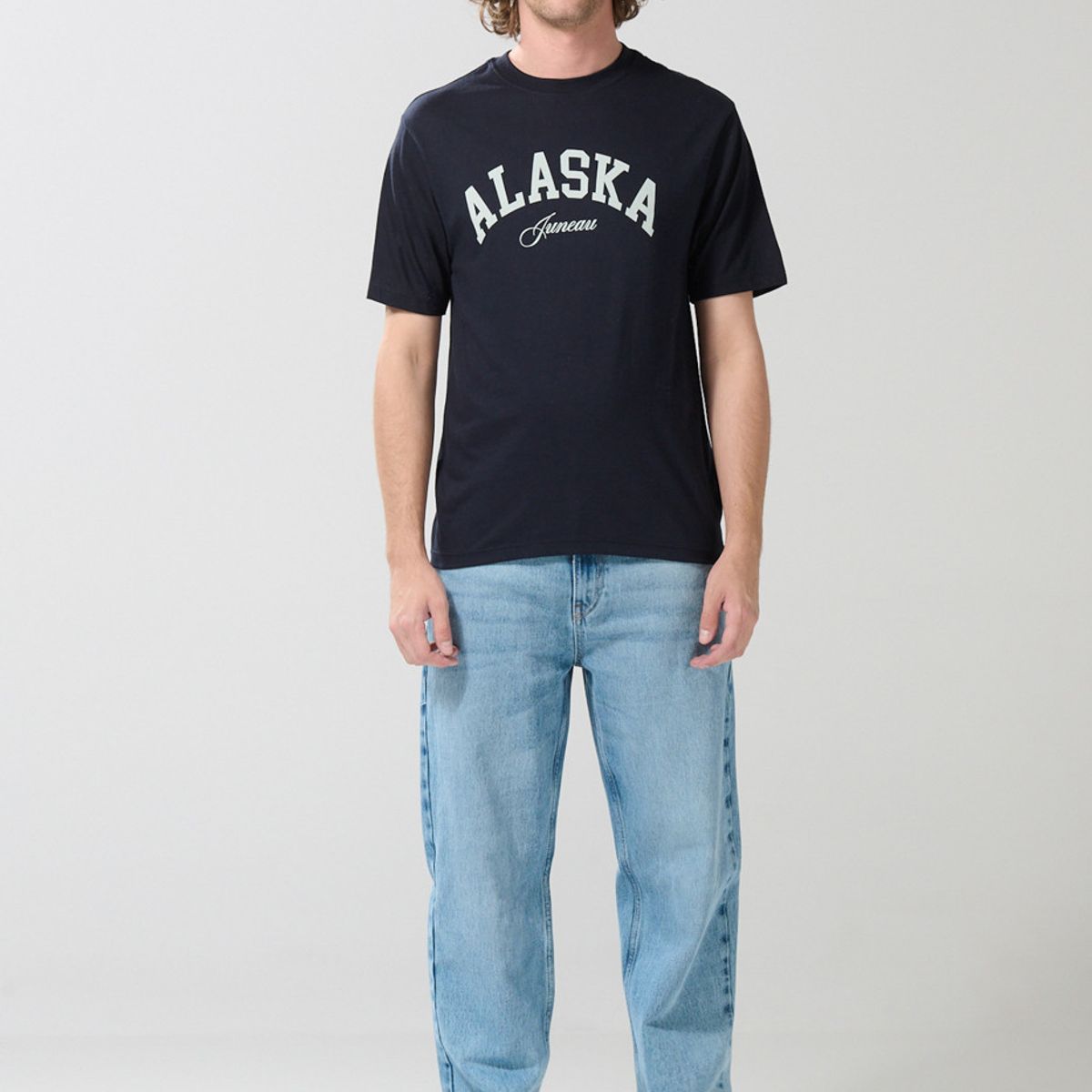 KOAJ - KOAJ Camiseta cuello redondo college negra en algodón Hombre