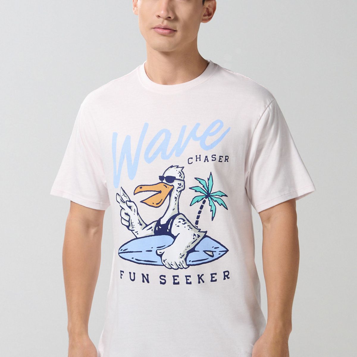 KOAJ - KOAJ Camiseta cuello redondo unicolor con diseño de playa Hombre