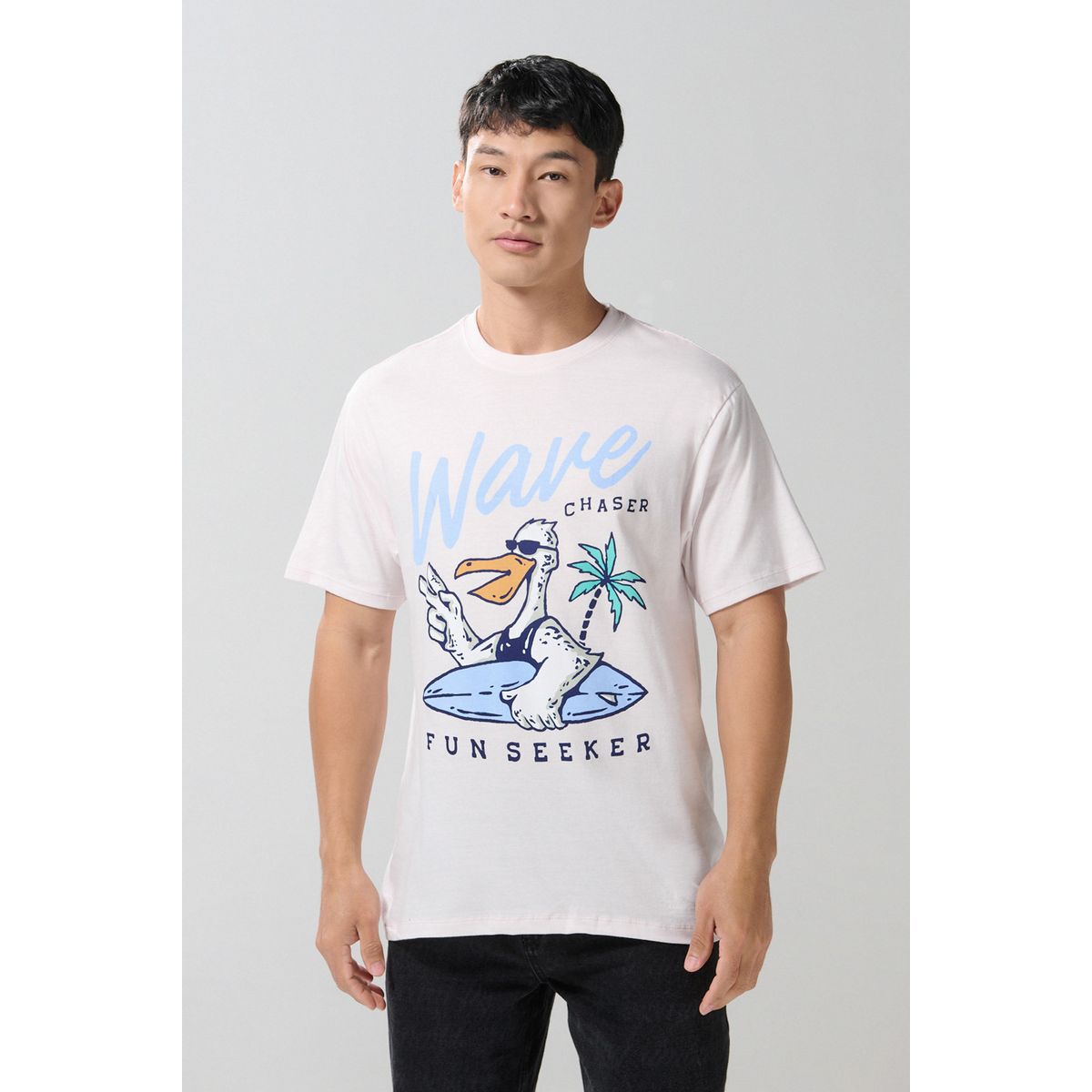 KOAJ - KOAJ Camiseta cuello redondo unicolor con diseño de playa Hombre