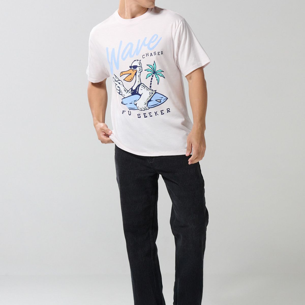 KOAJ - KOAJ Camiseta cuello redondo unicolor con diseño de playa Hombre