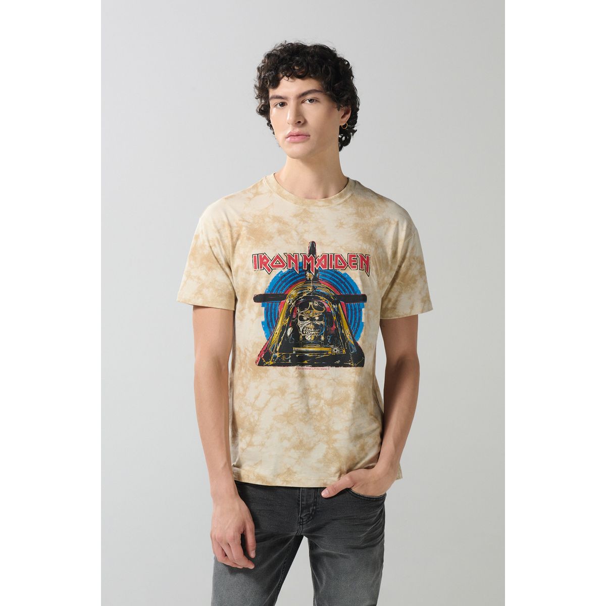 KOAJ - KOAJ Camiseta kaki clara tie dye de Iron Maiden manga corta Hombre