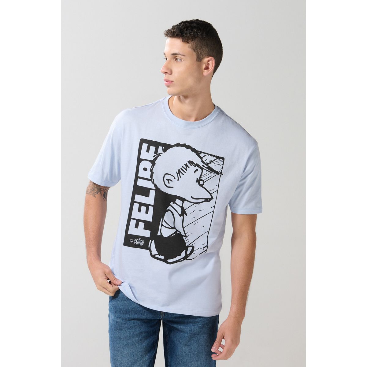 KOAJ - KOAJ Camiseta de Mafalda azul clara con manga corta Hombre
