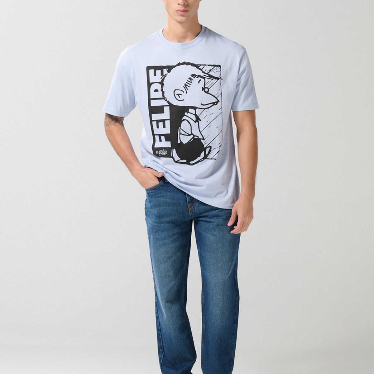 KOAJ - KOAJ Camiseta de Mafalda azul clara con manga corta Hombre