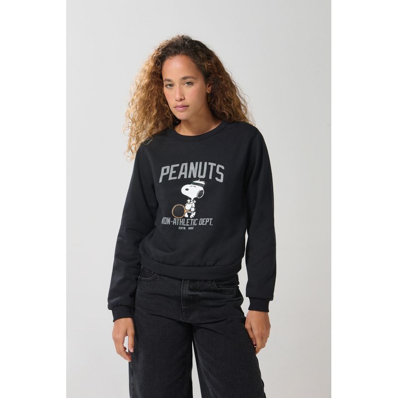 KOAJ - KOAJ Buzo negro cuello redondo con estampado de Snoopy Mujer