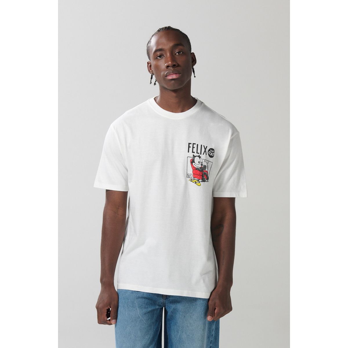 KOAJ - KOAJ Camiseta crema manga corta con estampado de Félix el Ga Hombre