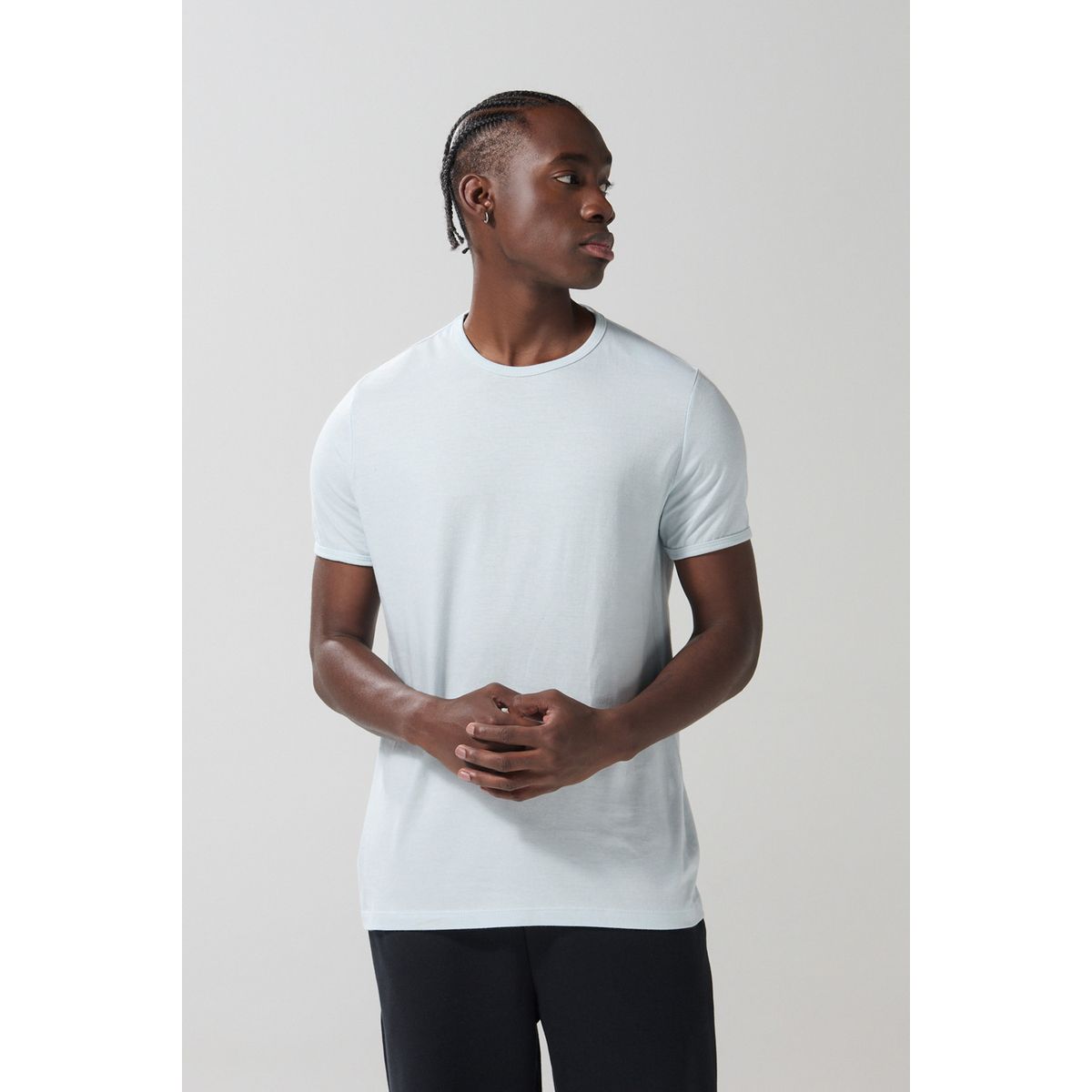 KOAJ - KOAJ Camiseta unicolor con puños y cuello redondo en rib Hombre