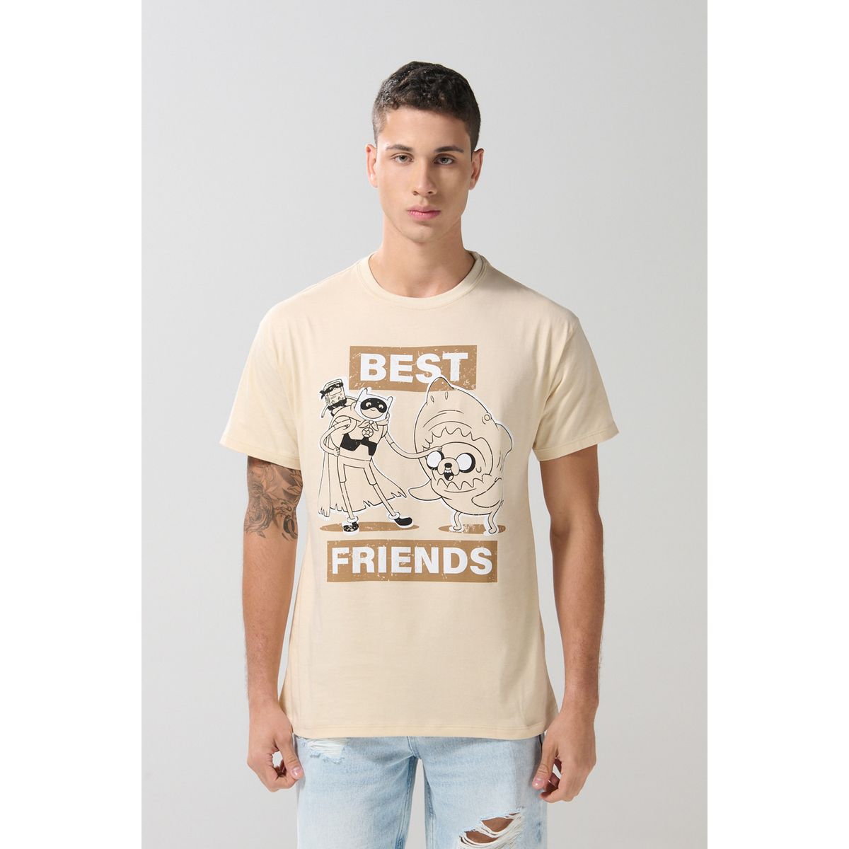 KOAJ - KOAJ Camiseta kaki clara manga corta con arte de Hora de Ave Hombre