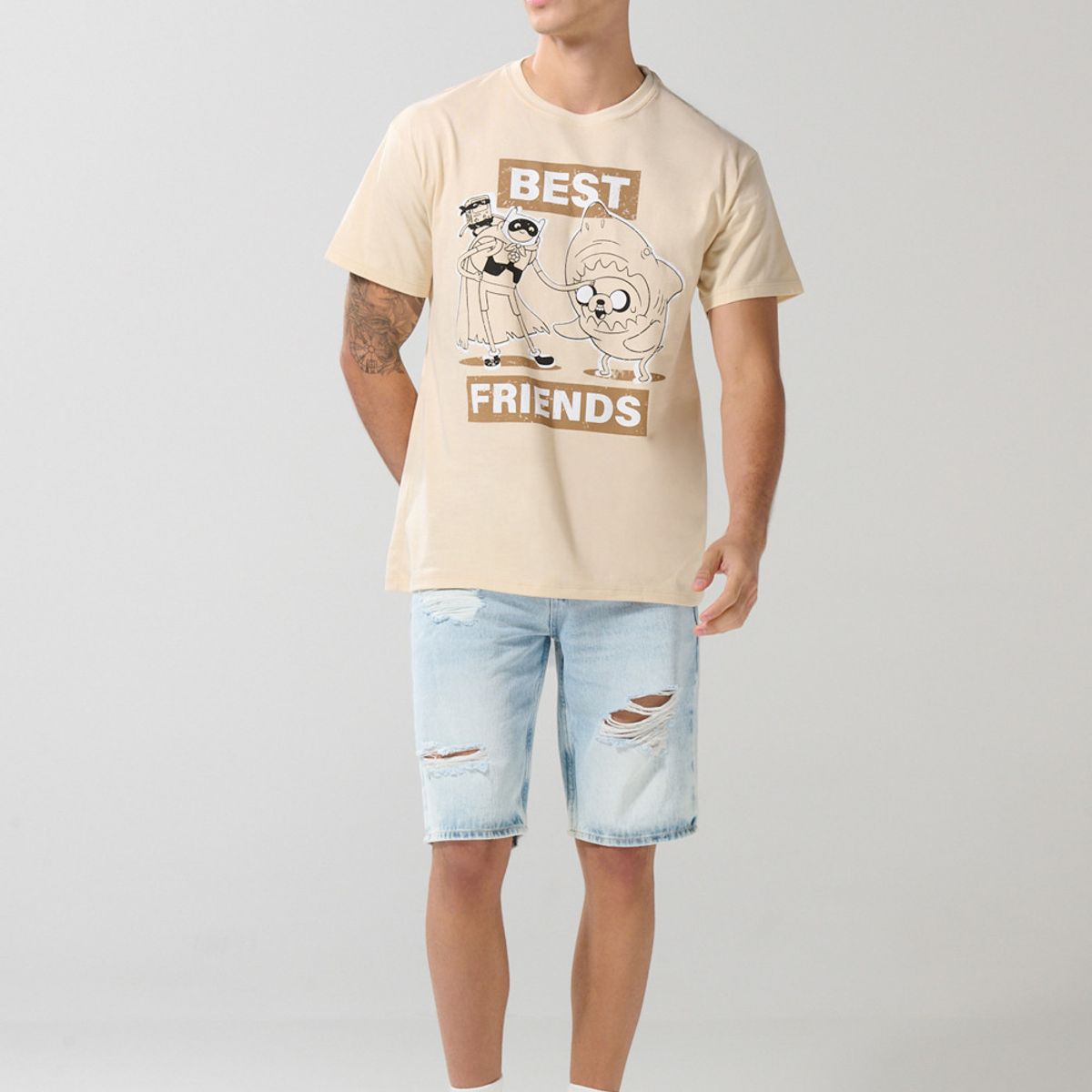 KOAJ - KOAJ Camiseta kaki clara manga corta con arte de Hora de Ave Hombre