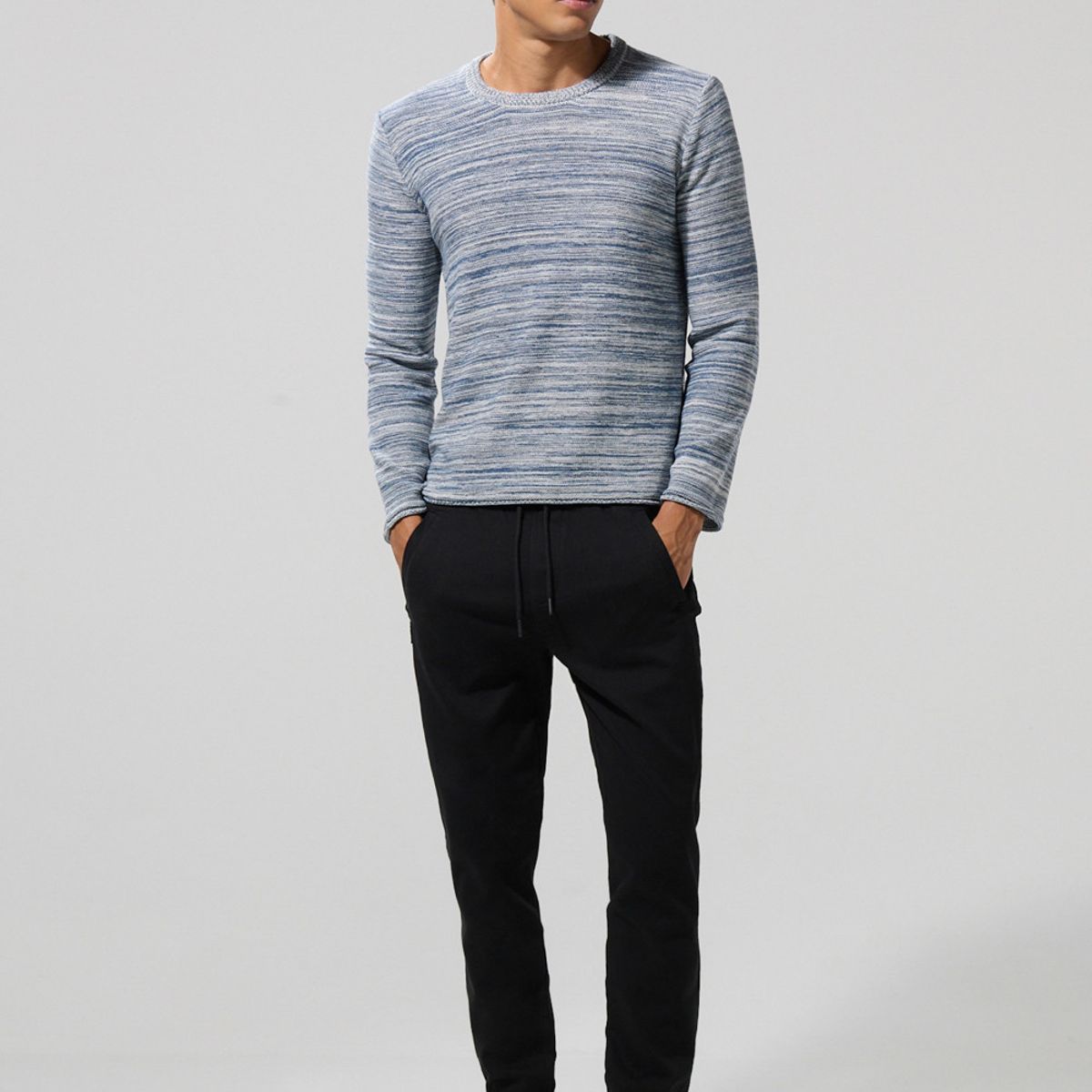 KOAJ - KOAJ Suéter unicolor con cuello redondo y bordes sueltos Hombre