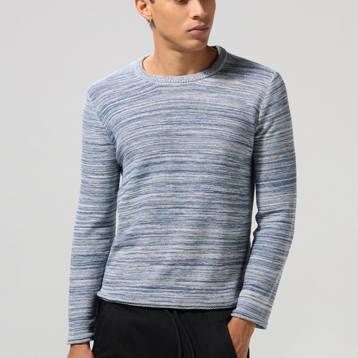 KOAJ - KOAJ Suéter unicolor con cuello redondo y bordes sueltos Hombre