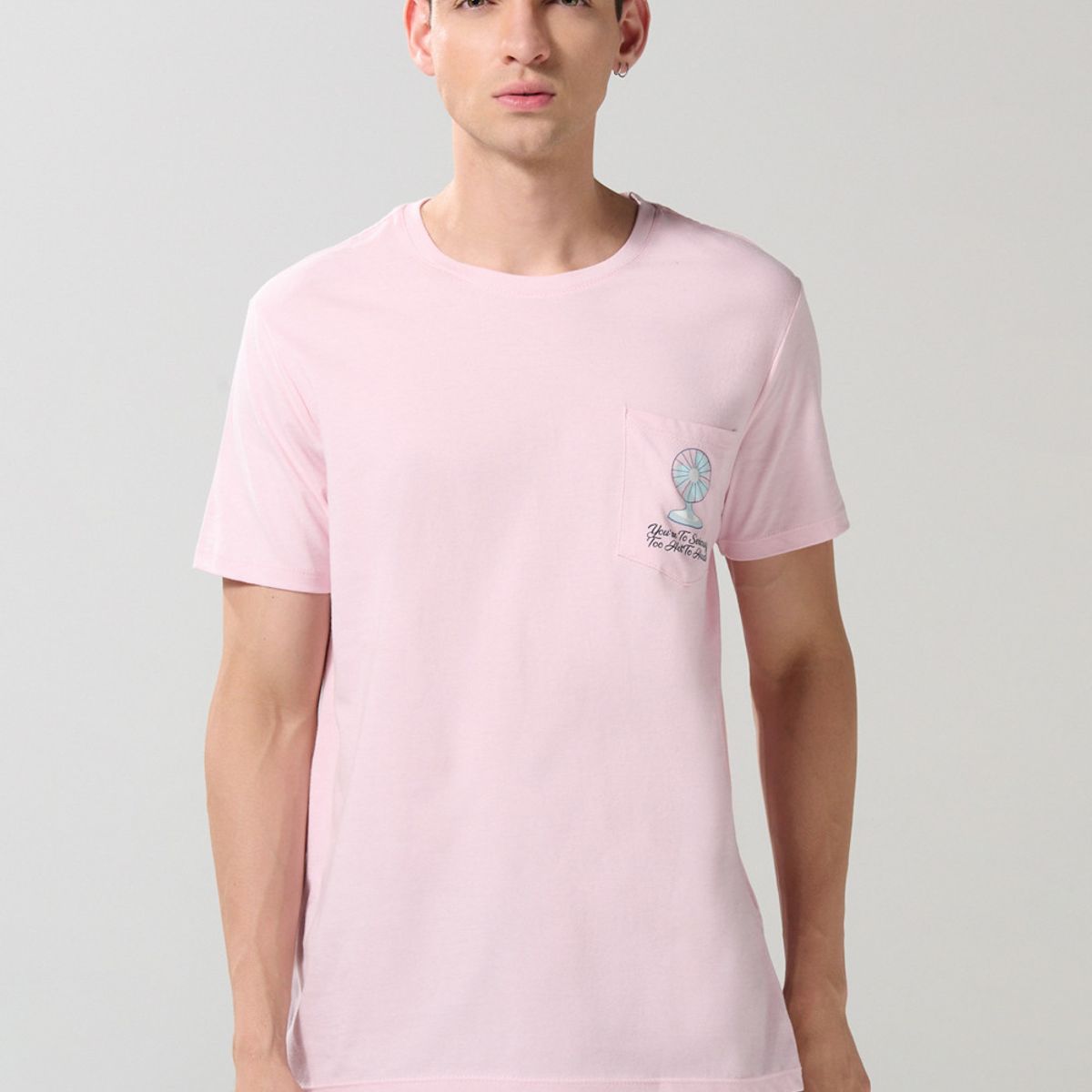 KOAJ - KOAJ Camiseta unicolor con bolsillo, manga corta y arte de v Hombre