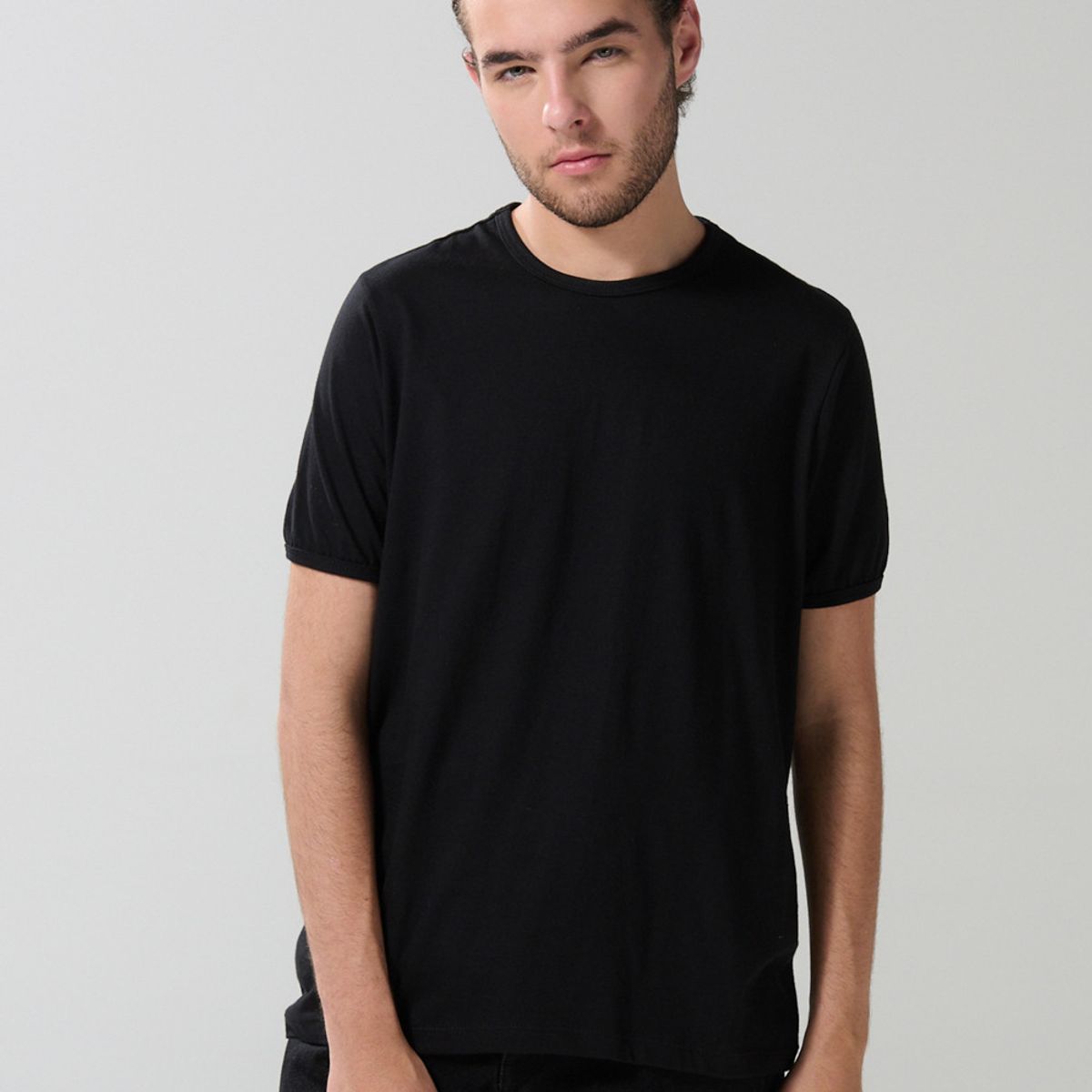 KOAJ - KOAJ Camiseta en algodón negra manga corta ajustada Hombre