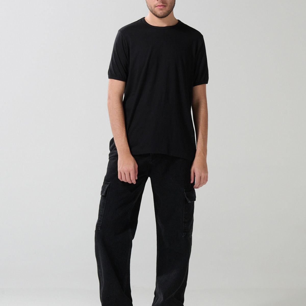 KOAJ - KOAJ Camiseta en algodón negra manga corta ajustada Hombre