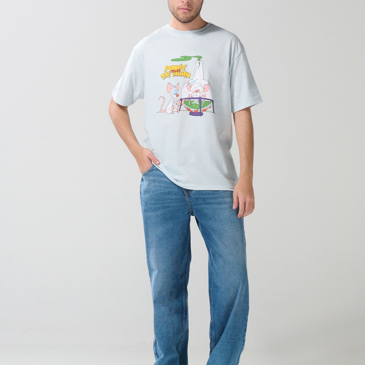 KOAJ - KOAJ Camiseta cuello redondo azul clara de Pinky y Cerebro Hombre