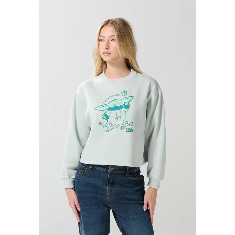 KOAJ - KOAJ Buzo verde claro crop top con arte de The Mandalorian Mujer