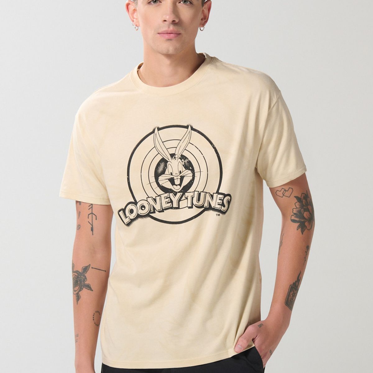 KOAJ - KOAJ Camiseta de Looney Tunes kaki con cuello redondo Hombre