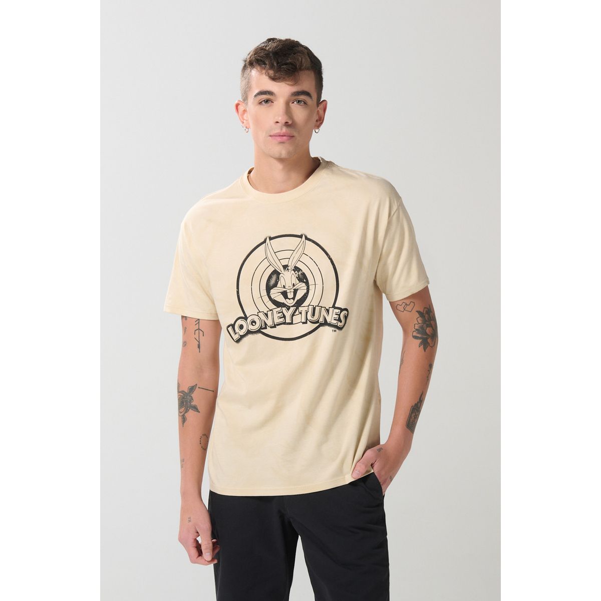 KOAJ - KOAJ Camiseta de Looney Tunes kaki con cuello redondo Hombre