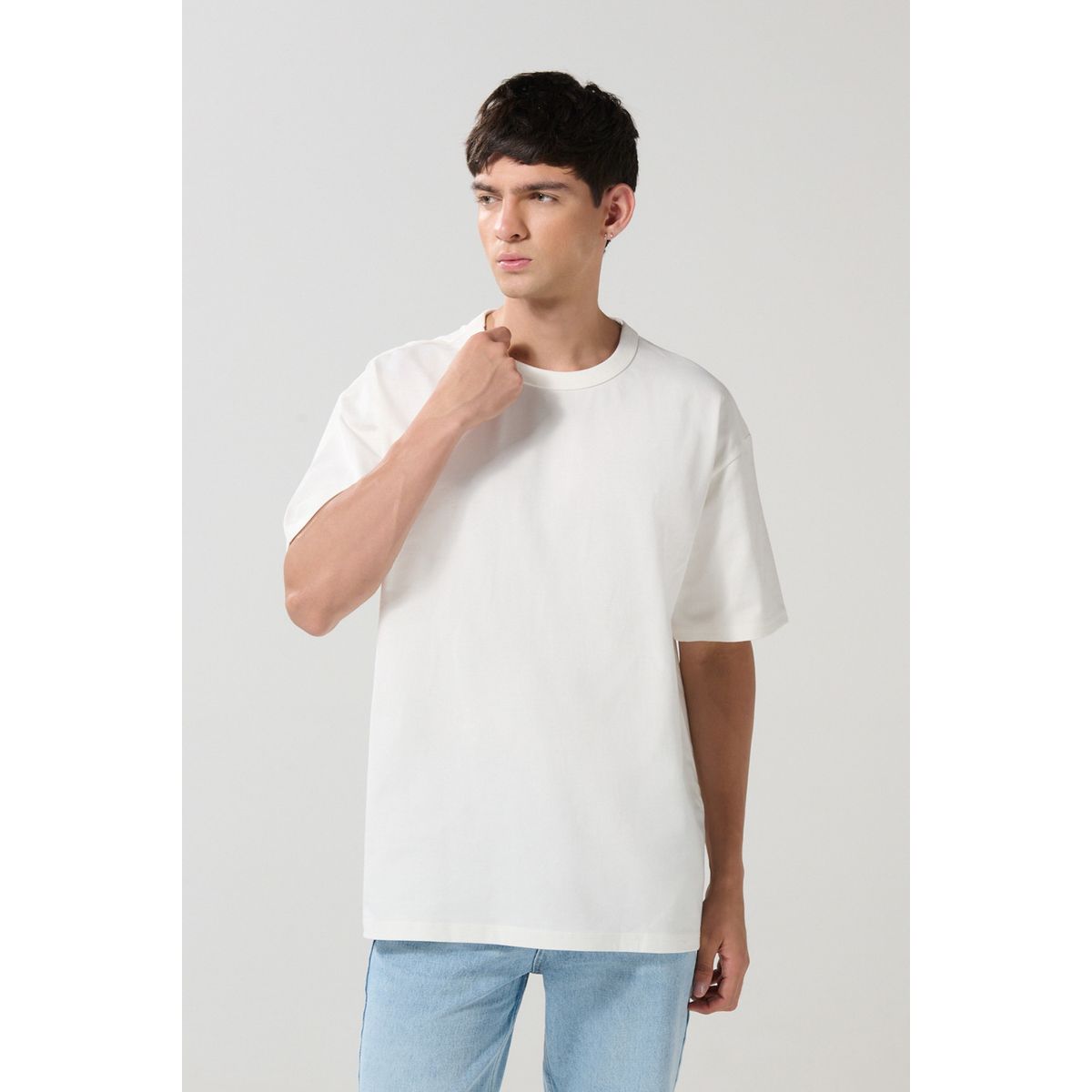 KOAJ - KOAJ Camiseta oversize unicolor cuello redondo en algodón Hombre