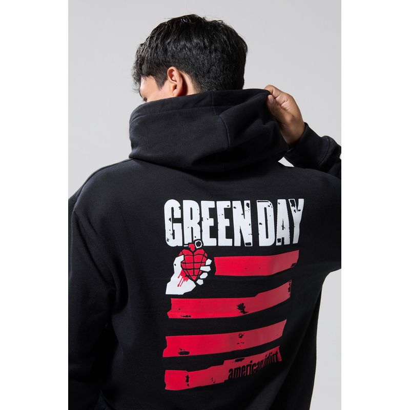 KOAJ - KOAJ Buzo negro tie dye con capota y artes de Green Day Hombre