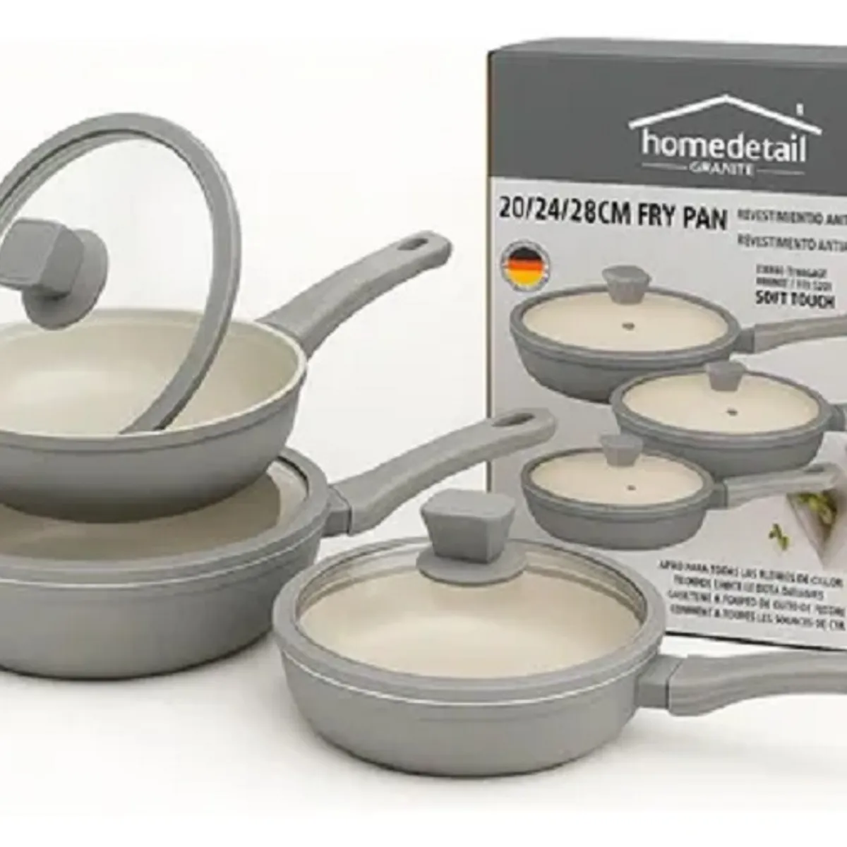 HOME - Juego Sartenes En Ceramica Granito Antiadherente X3 Con Tapa GRIS