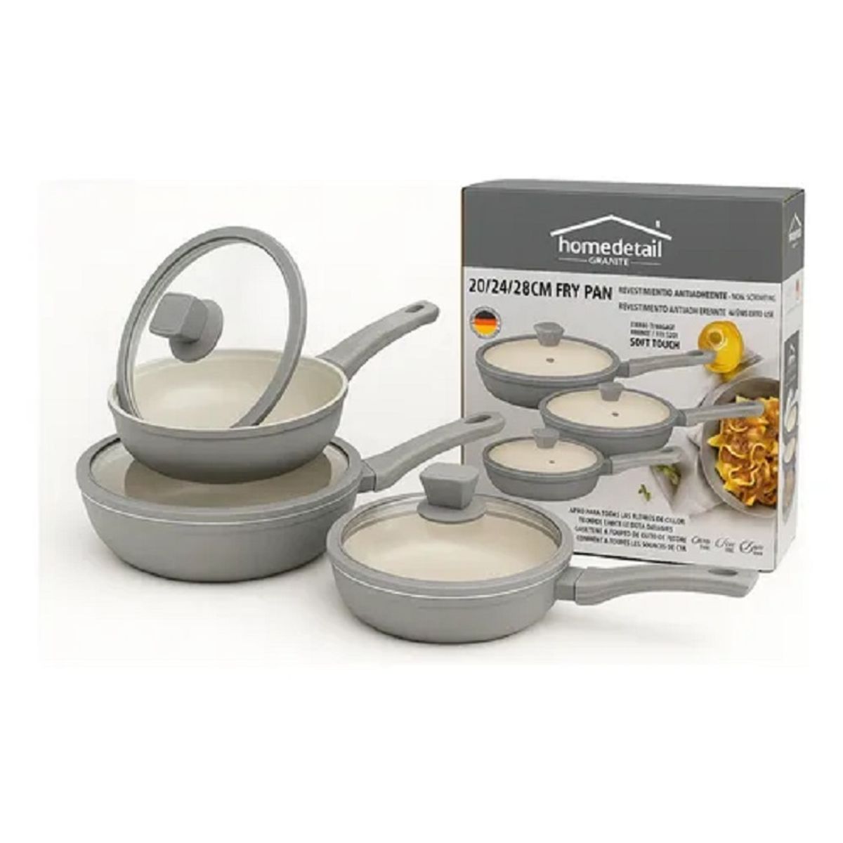 HOME - Juego Sartenes En Ceramica Granito Antiadherente X3 Con Tapa GRIS