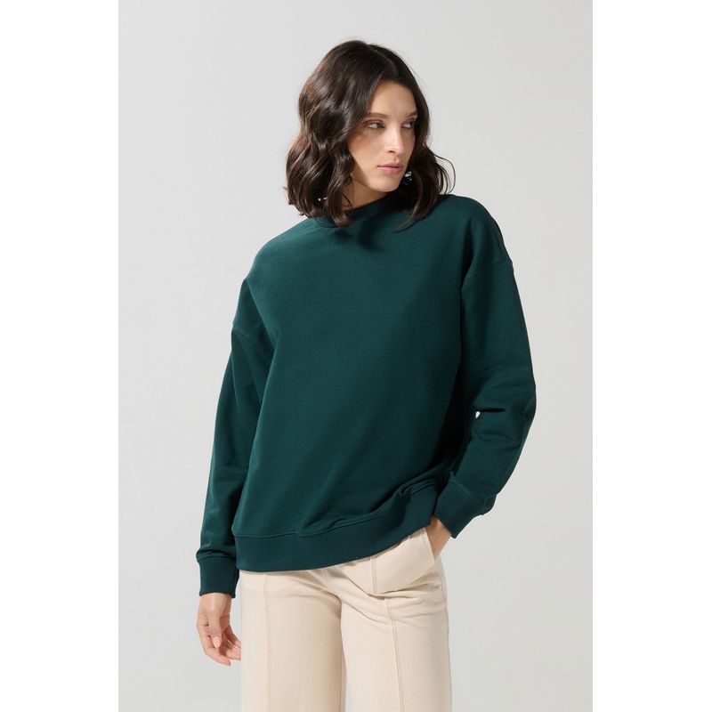 KOAJ - KOAJ Buzo verde oscuro perchado oversize con cuello redondo Mujer