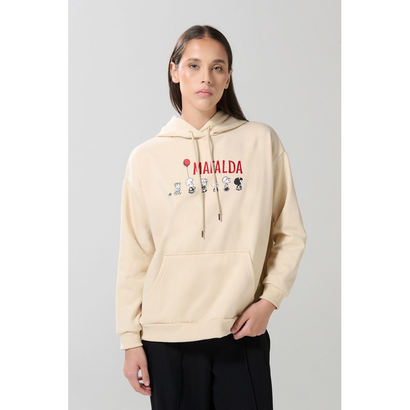 KOAJ - KOAJ Buzo oversize kaki claro con capota y arte de Mafalda Mujer