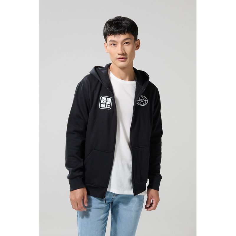 KOAJ - KOAJ Buzo con capota negro, diseño college y cremallera Hombre