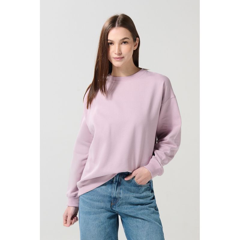 KOAJ - KOAJ Buzo rosado claro oversize con cuello redondo Mujer