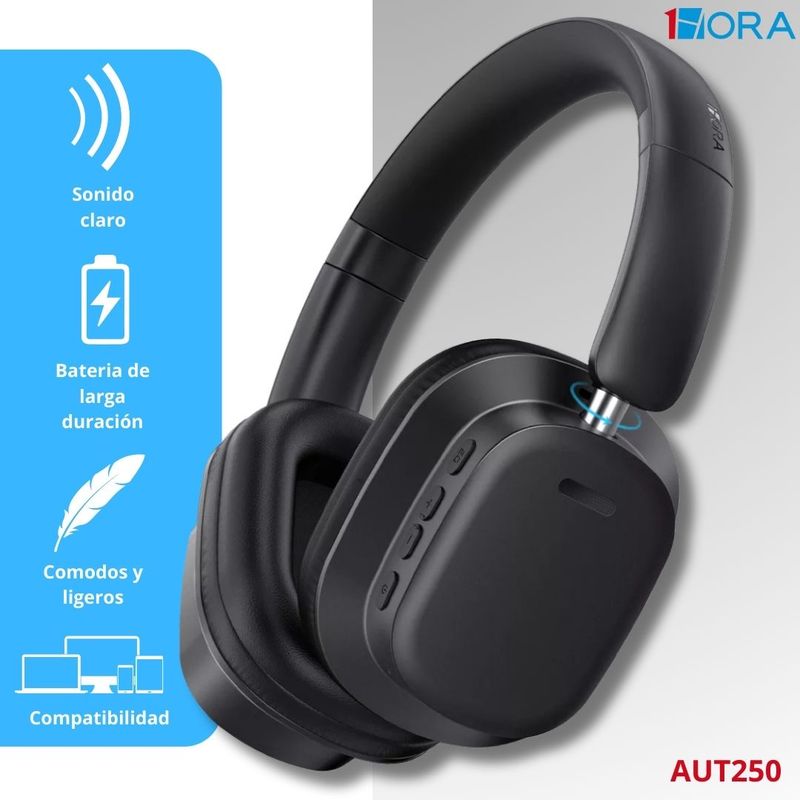 1HORA - Audifonos Inalambricos Diadema AUT250 1hora - Negros