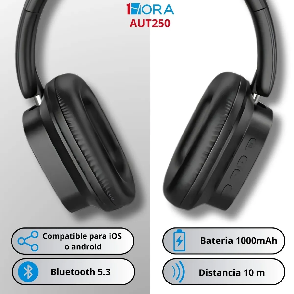 1HORA - Audifonos Inalambricos Diadema AUT250 1hora - Negros