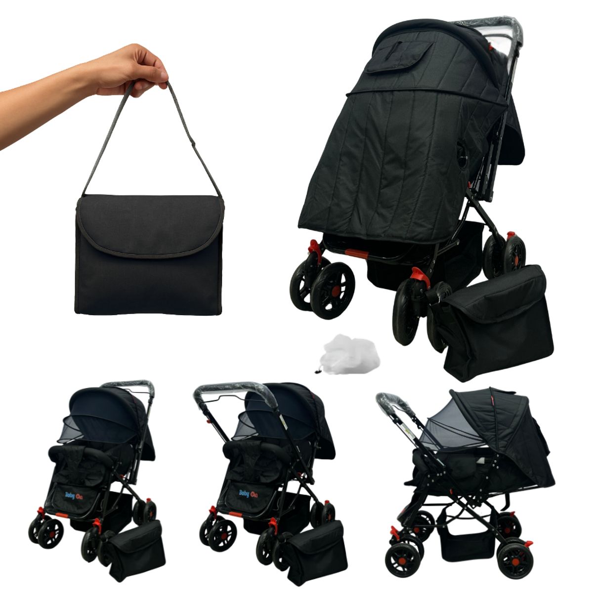 BABY ON - Coche Para Bebe Reversible ToldilloCubrepies Babyon Negro