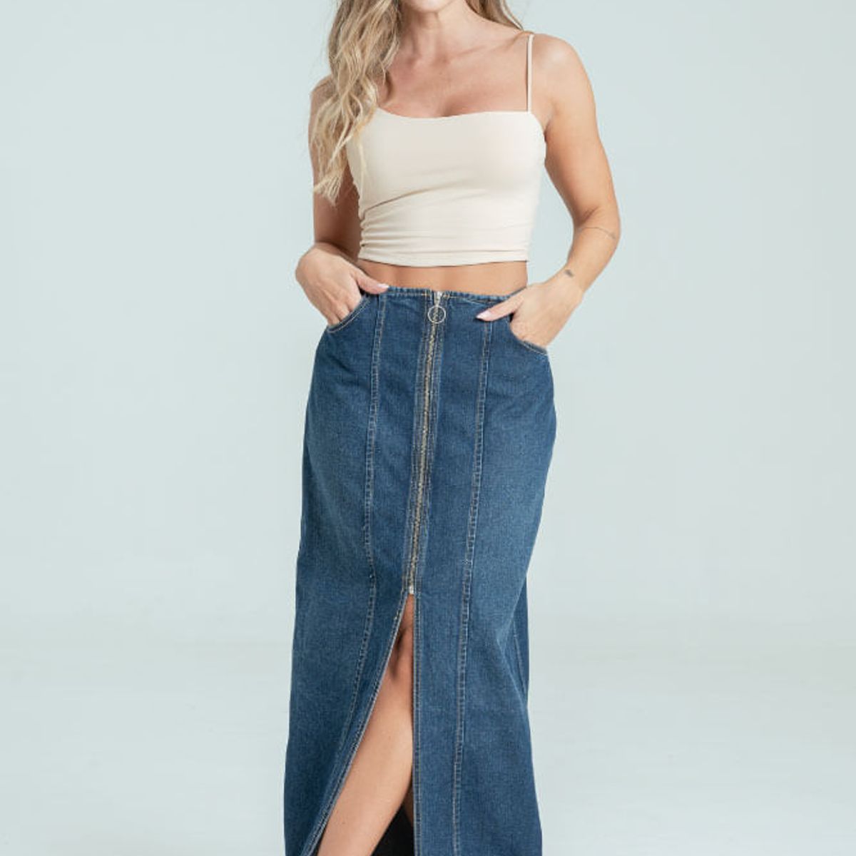 RAGGED - Falda denim midi cierre Azul oscuro Ragged