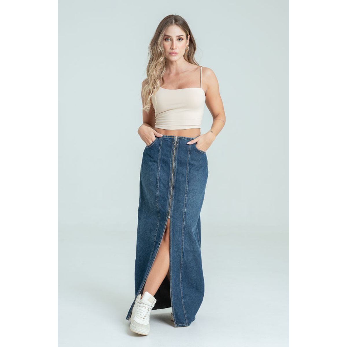 RAGGED - Falda denim midi cierre Azul oscuro Ragged