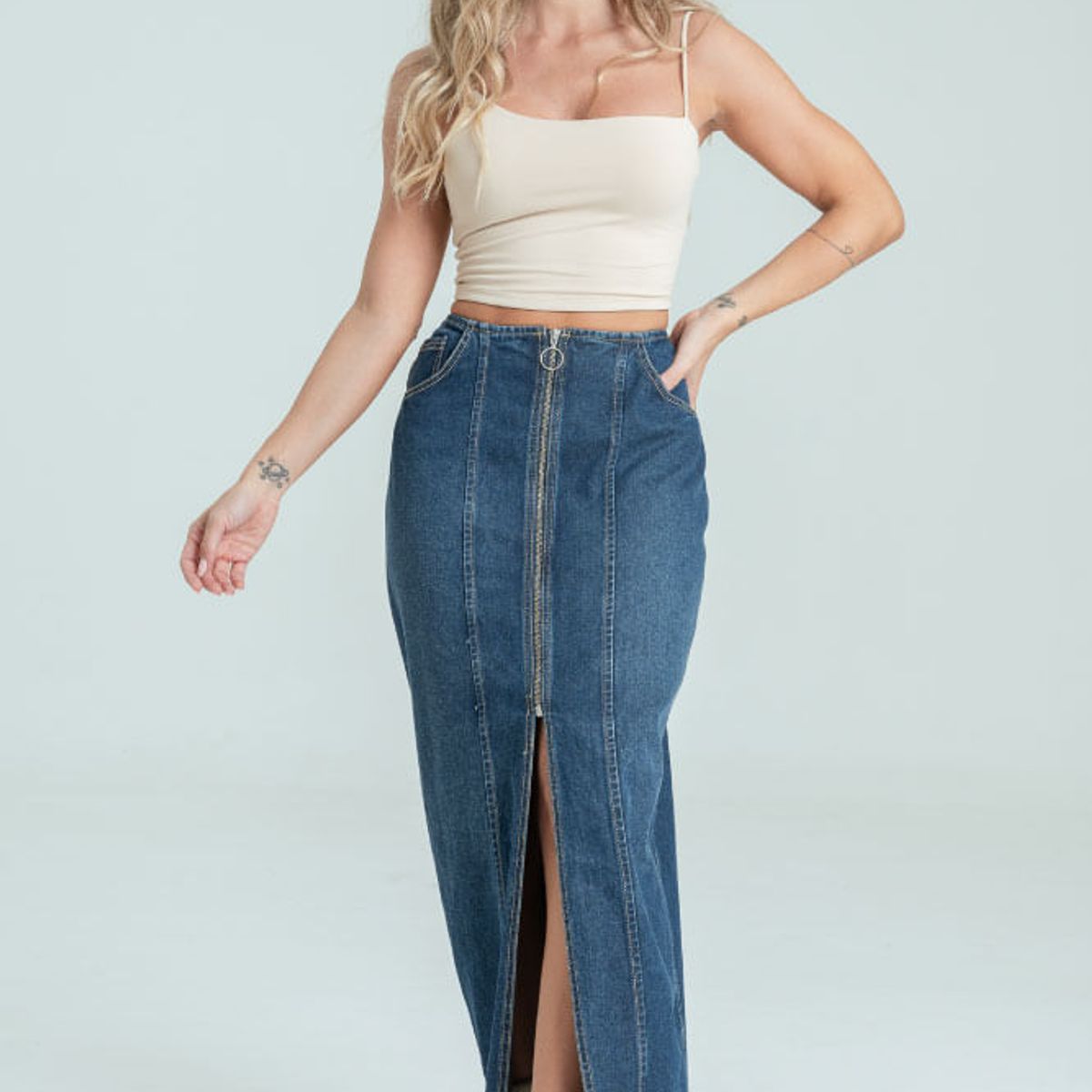 RAGGED - Falda denim midi cierre Azul oscuro Ragged