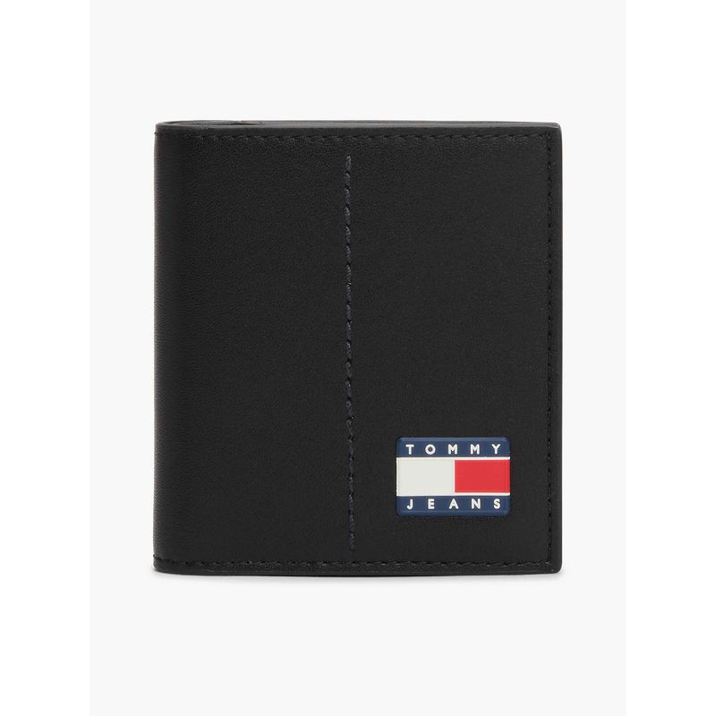 TOMMY HILFIGER - Billetera negra de cuero heritage con logo engomado Tommy Hilfiger