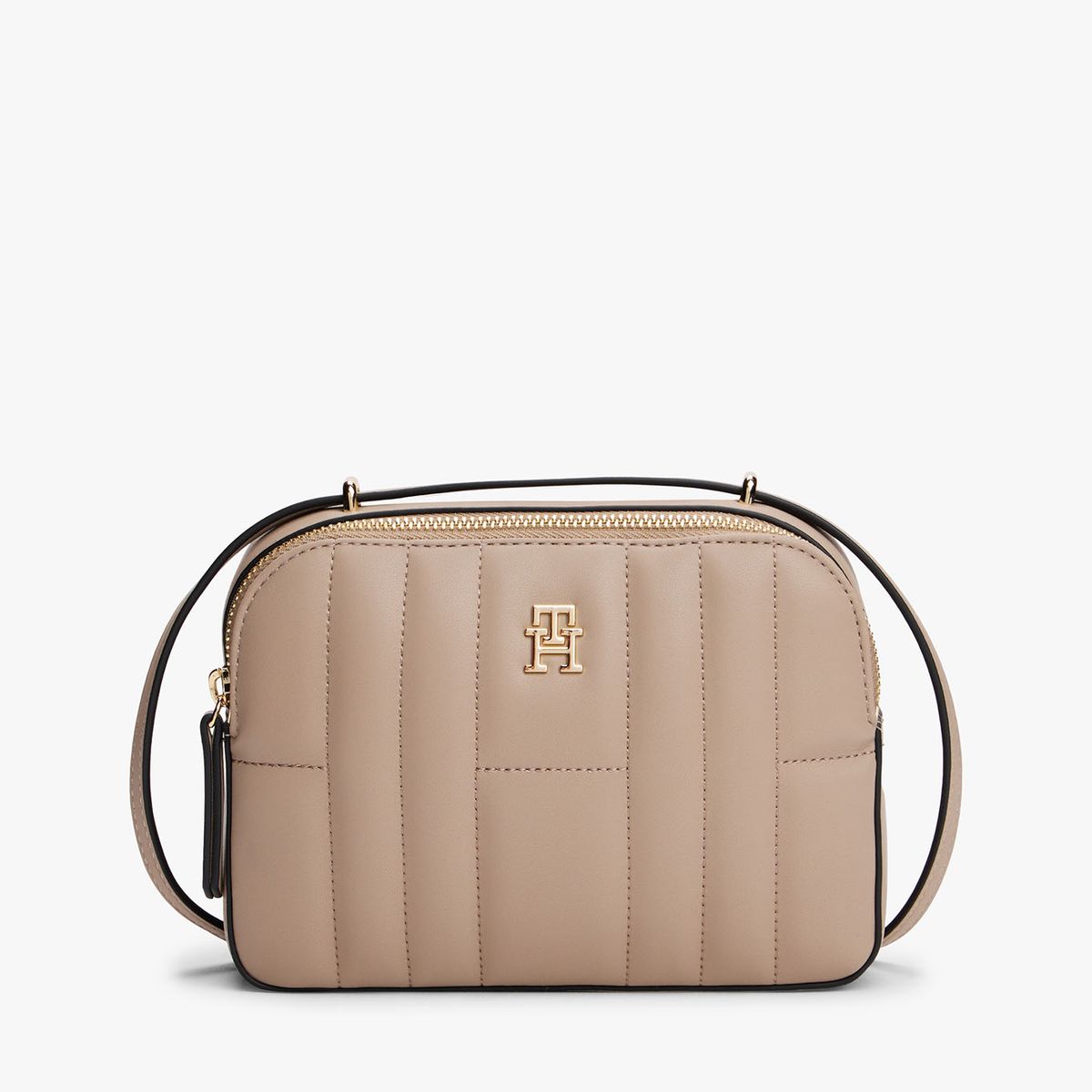 TOMMY HILFIGER - Bolso beige cruzado acolchado con monograma TH Tommy Hilfiger