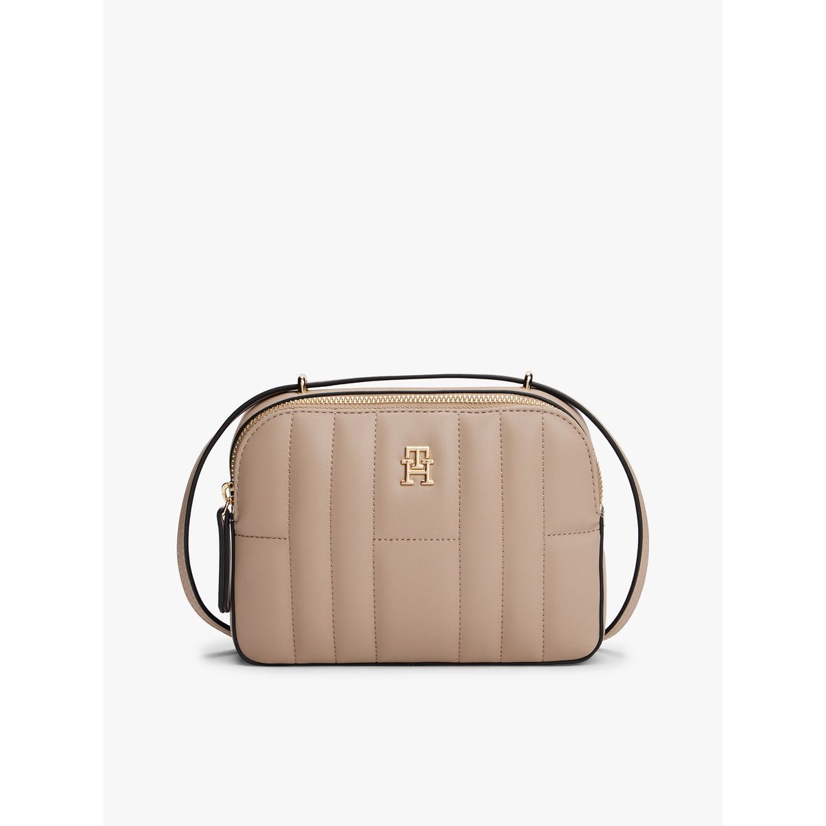 TOMMY HILFIGER - Bolso beige cruzado acolchado con monograma TH Tommy Hilfiger