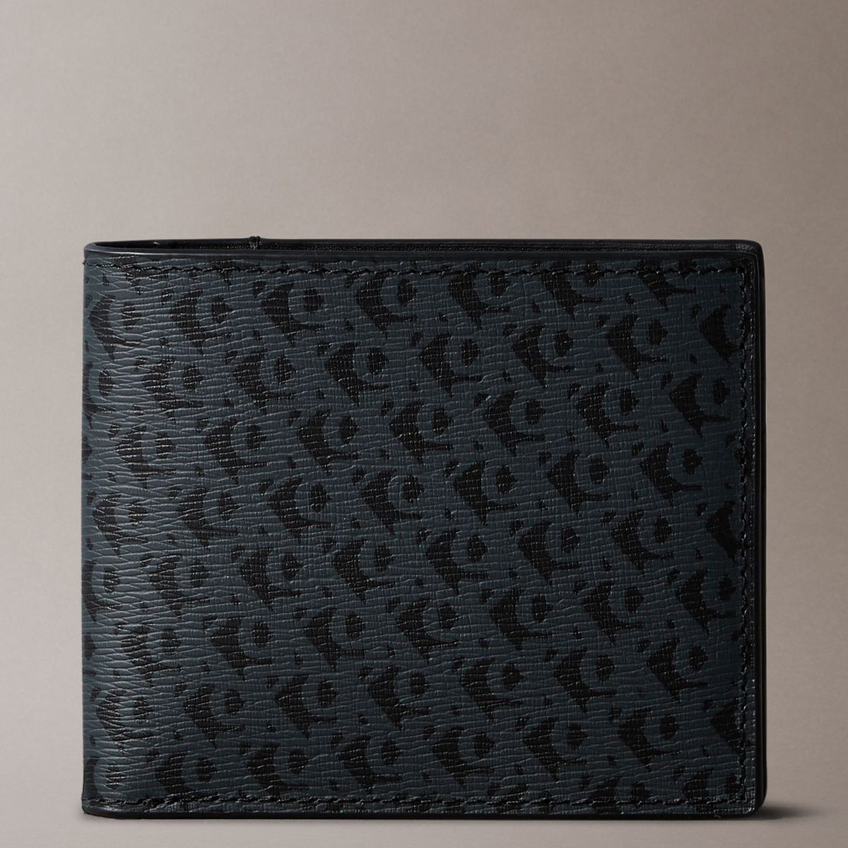 CALVIN KLEIN - Billetera negra plegable mate con monograma Calvin Klein