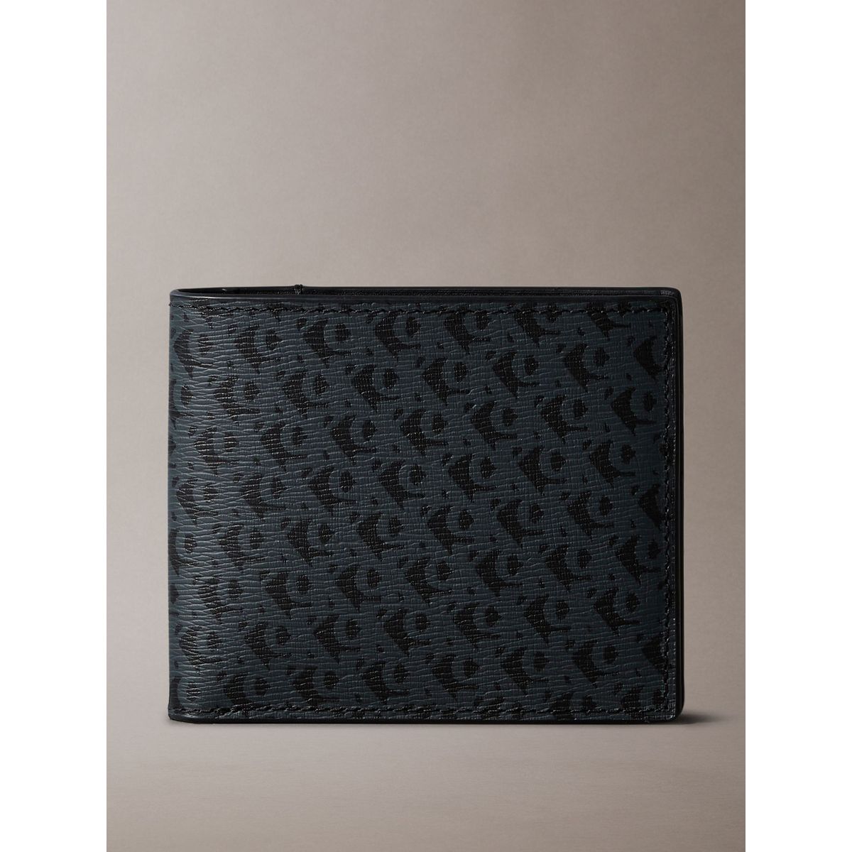 CALVIN KLEIN - Billetera negra plegable mate con monograma Calvin Klein