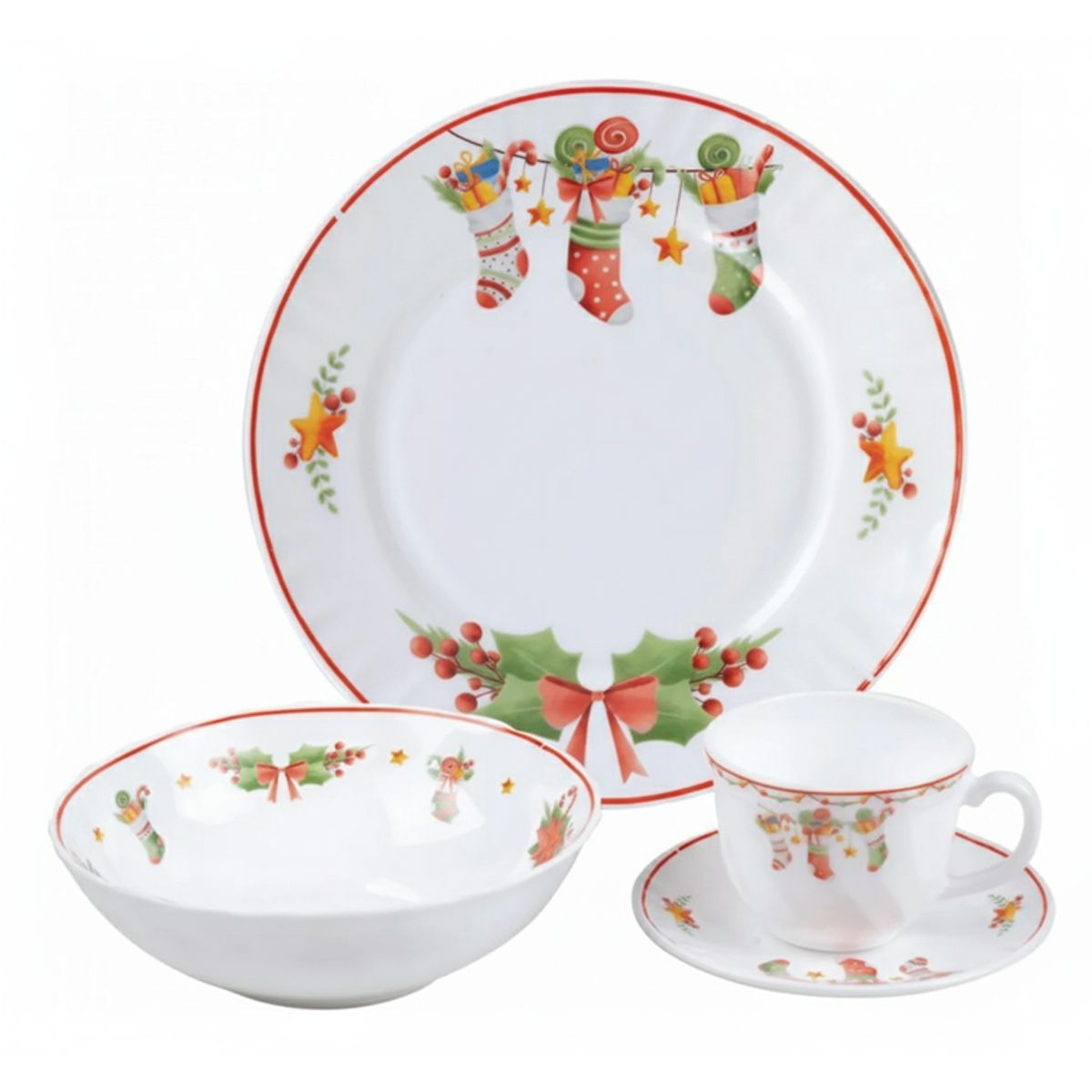 HOME ELEMENTS - Vajilla de Vitrocerámica Aguinaldo 4 Puestos 16 Piezas HEVV-1601