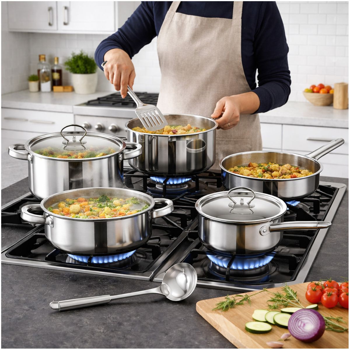 ONE PIXEL - Batería De Ollas Acero Utensilios De Cocina 15 Piezas Cocina Inducción