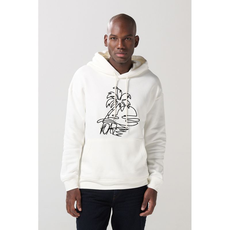 KOAJ - KOAJ Buzo oversize crema claro con capota y arte de playa Hombre