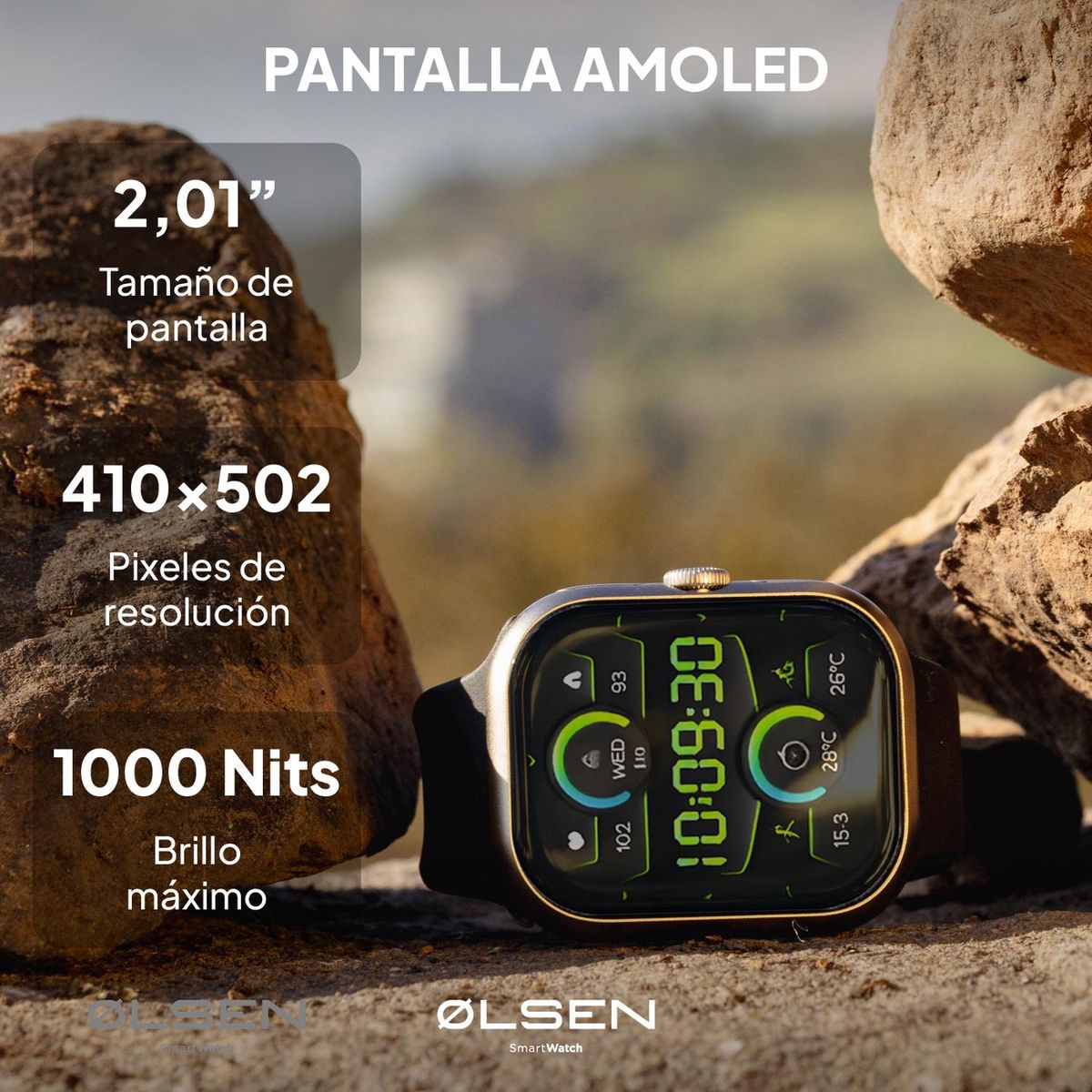 OLSEN - Smartwatch Olsen Reloj Inteligente Touch Llamadas + Correas - Negro