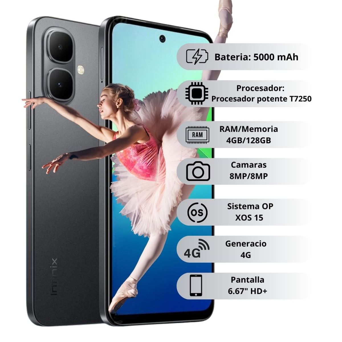 INFINIX - Celular INFINIX Smart 10 128GB/4GB RAM - Negro