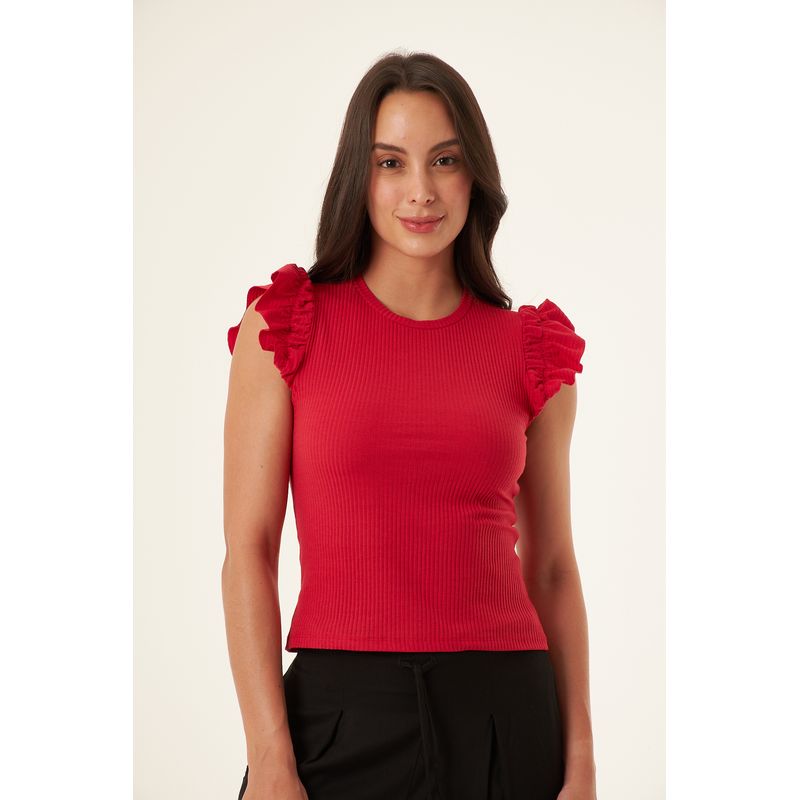 BELIFE - Camiseta manga sisa roja para mujer