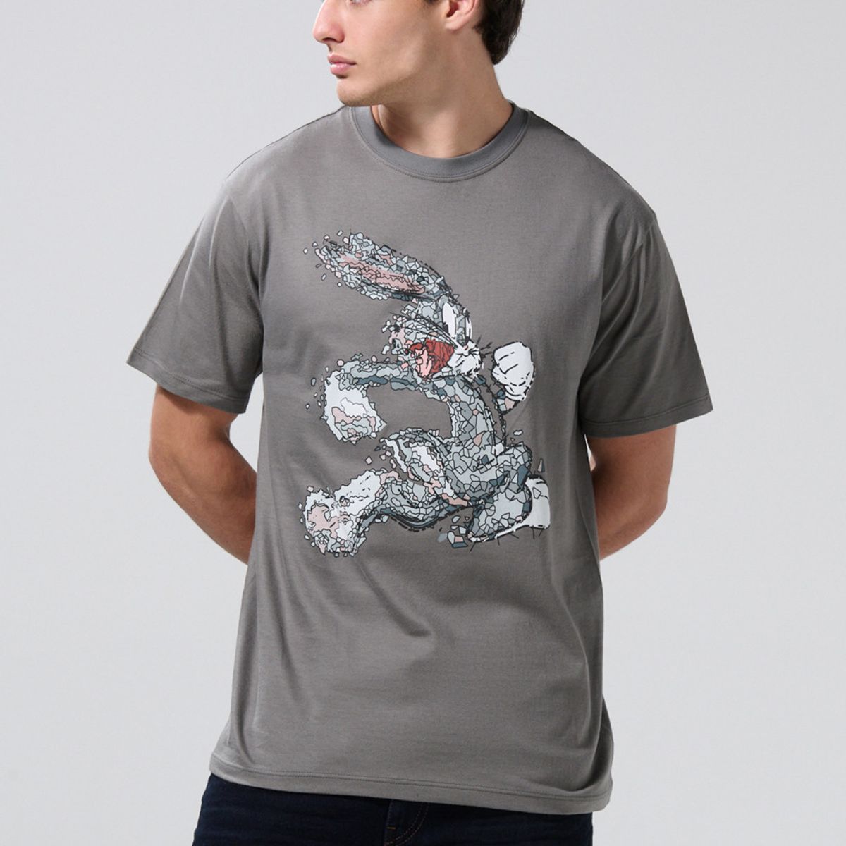 KOAJ - KOAJ Camiseta gris de Looney Tunes con cuello redondo Hombre