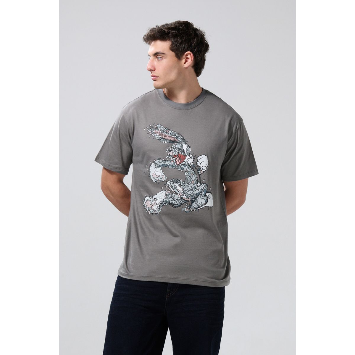 KOAJ - KOAJ Camiseta gris de Looney Tunes con cuello redondo Hombre